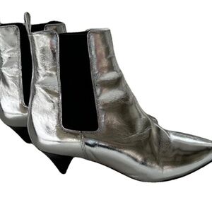 Isabel Marant Silver Metallic Leather Chelsea Ankle Boots